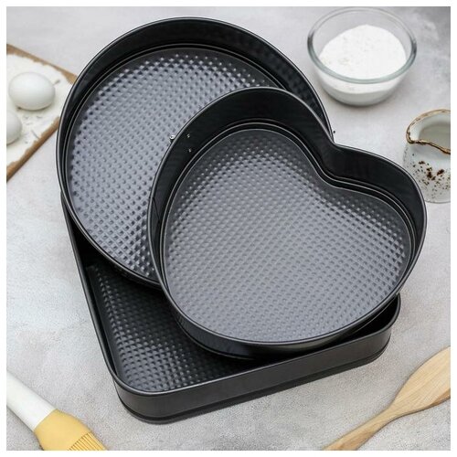 фото Набор форм для выпечки разъёмныx "элин", 3 шт: 25 см, 21 см, 26 см, с антипригарным покрытием доляна