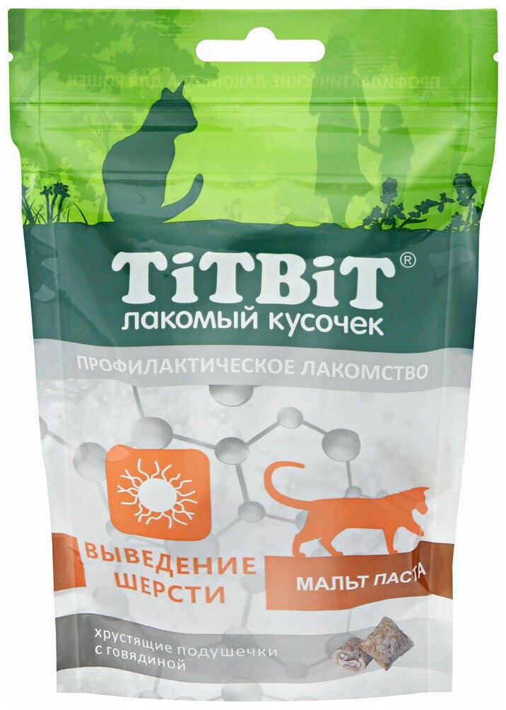 TiTBiT Хрустящие подушечки для кошек с говядиной для выведения шерсти 15421, 0,06 кг, 44215