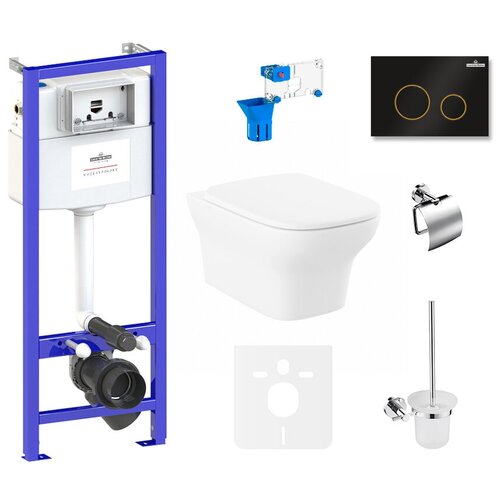 фото Комплект 9 в 1 lavinia boho bristol rimless 75110386, безободковый унитаз, сиденье микролифт, инсталляция, крепление, клавиша смыва, шумоизоляция, диспенсер, ершик, держатель туалетной бумаги