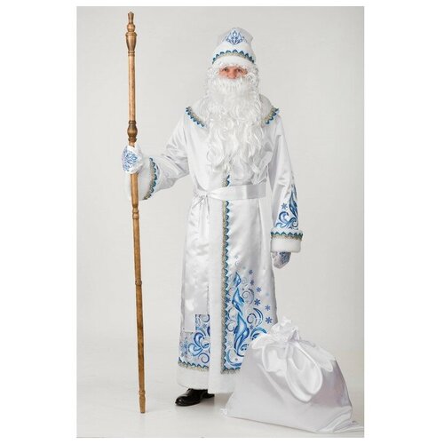 Карнавальный костюм «Дед Мороз», сатин, аппликация, р. 54-56, рост 188 см, цвет белый карнавальный костюм дед мороз королевский аппликация серебристая р 52 54