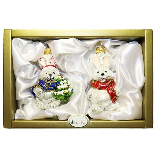 фото Набор елочных игрушек irena co зайчик с ёлочкой и зайчик в шарфике 62388, разноветный, 2 шт.