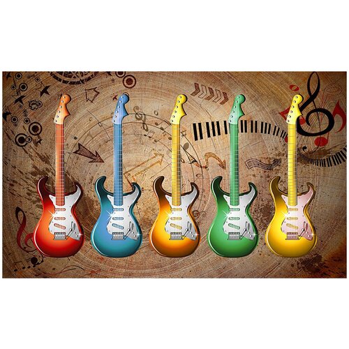 Фотообои Уютная стена Разноцветные гитары 450х270 см Виниловые Бесшовные (единым полотном)