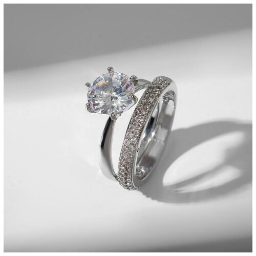 фото Кольцо "сокровище" яркий кристалл, цвет белый в серебре, размер 19 yandex market