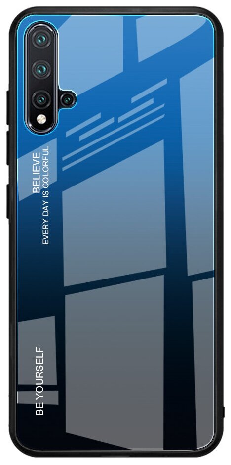 Чехол-бампер Чехол. ру для Samsung Galaxy A20e стеклянный из закаленного стекла с эффектом градиент зеркальный блестящий переливающийся синий