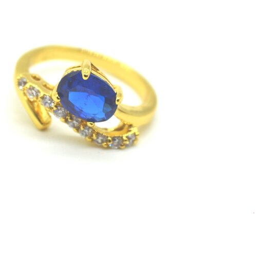 позолоченное кольцо с зеленым фианитом Кольцо ForMyGirl, фианит, размер 16.5, синий
