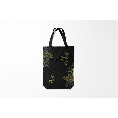 фото Сумка-шоппер / 31х42 см / девушкам / цветочки и бабочки золотые папоротник burnettie