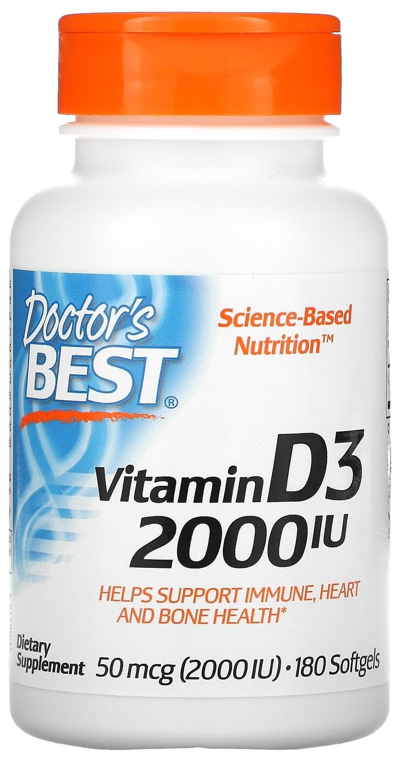 Капсулы Doctor's Best Vitamin D3, 80 г, 2000 ME, 180 шт.