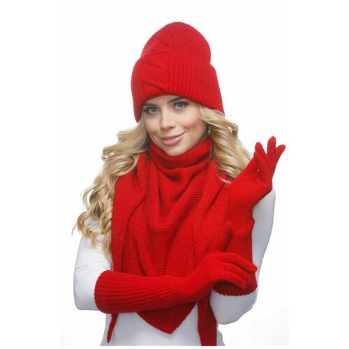 фото Женская вязаная шапка lambonika рени, цвет: красный, размер: 50-58