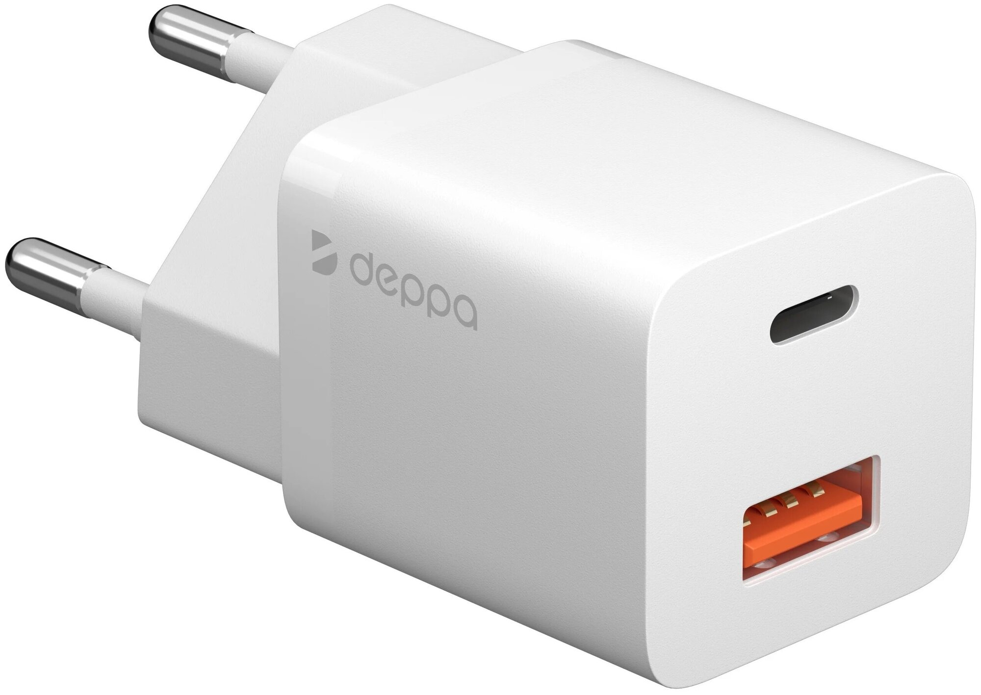 СЗУ USB-C + USB-A, PD 3.0, QC 3.0, GaN, 20Вт, белый, Deppa