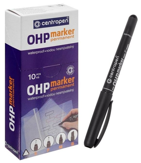 Маркер перманентный для любой гладкой поверхности черный CENTROPEN "OHP", 0,6 мм, 2636, ш/к 11425