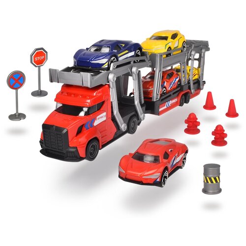 набор машин dickie toys транспортер air pump 203809010 57 см красный синий Набор Транспортер 26 см красная кабина Dickie Toys 3745012-1