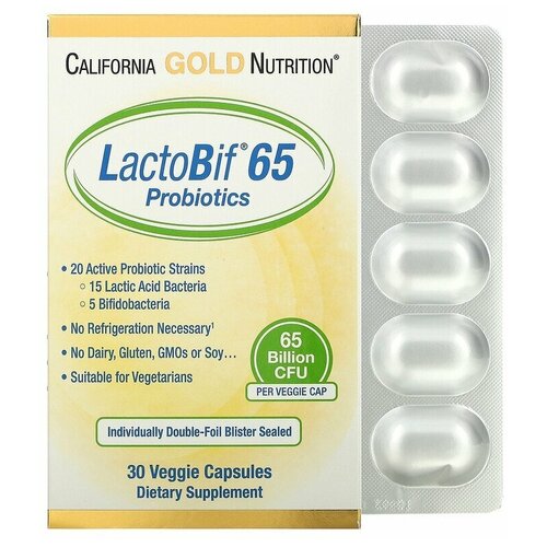 Купить LactoBif Probiotic (Пробиотики 65 млрд КОЕ) 30 капсул (California Gold Nutrition)