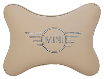 Автомобильная подушка на подголовник экокожа Beige с логотипом автомобиля MINI