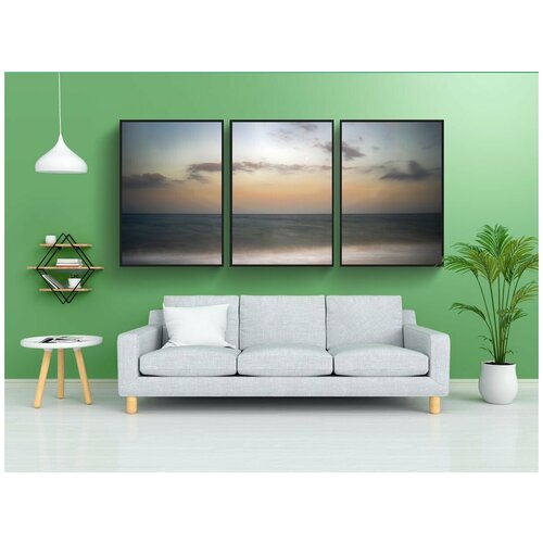 фото Набор модулных постеров для интерьера "пейзаж, заход солнца, море" 60x90 см. в тубусе, без рамки lotsprints