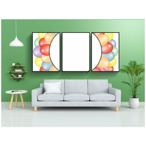 фото Набор модулных постеров для интерьера "надувные шарики, круг, рамка" 60x90 см. в тубусе, без рамки lotsprints