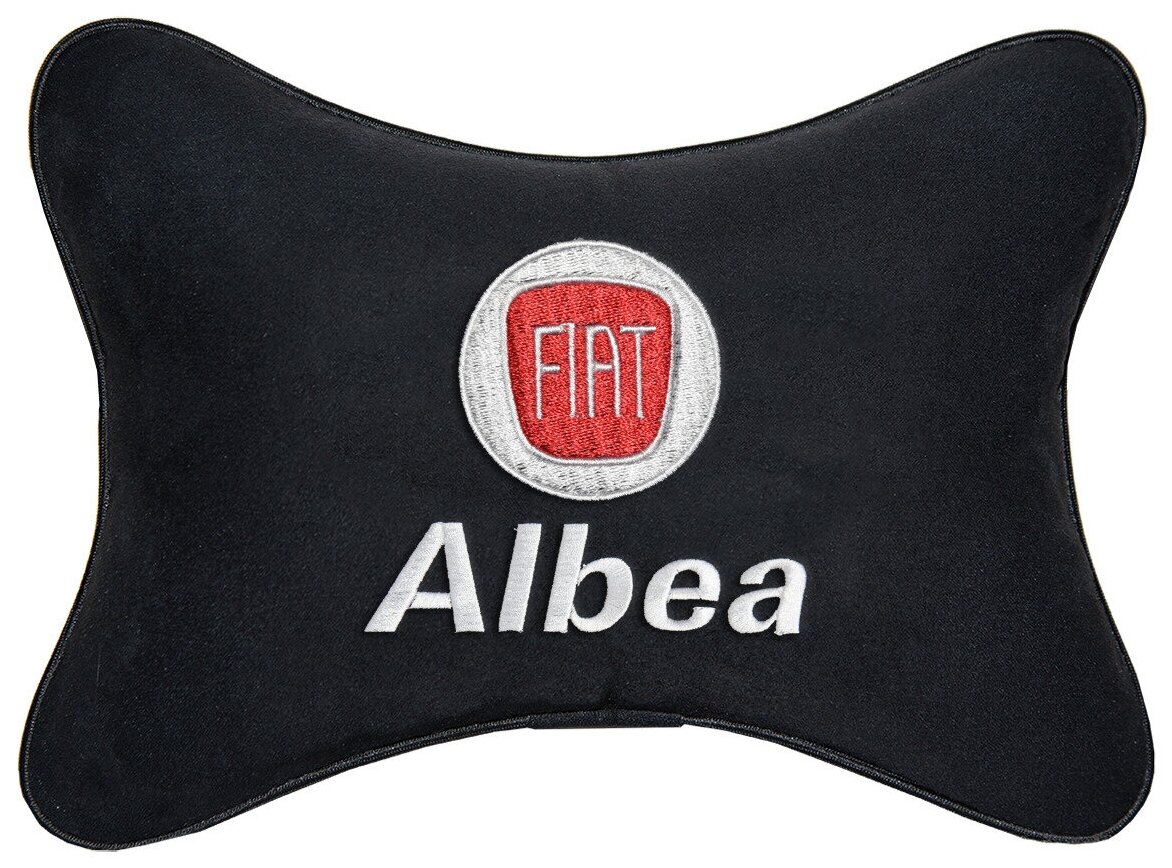 Автомобильная подушка на подголовник алькантара Black с логотипом автомобиля FIAT Albea