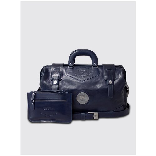 Дорожная спортивная сумка кожаная D-0013 Bruno Bartello, синяя, клатч борсетка в комплекте