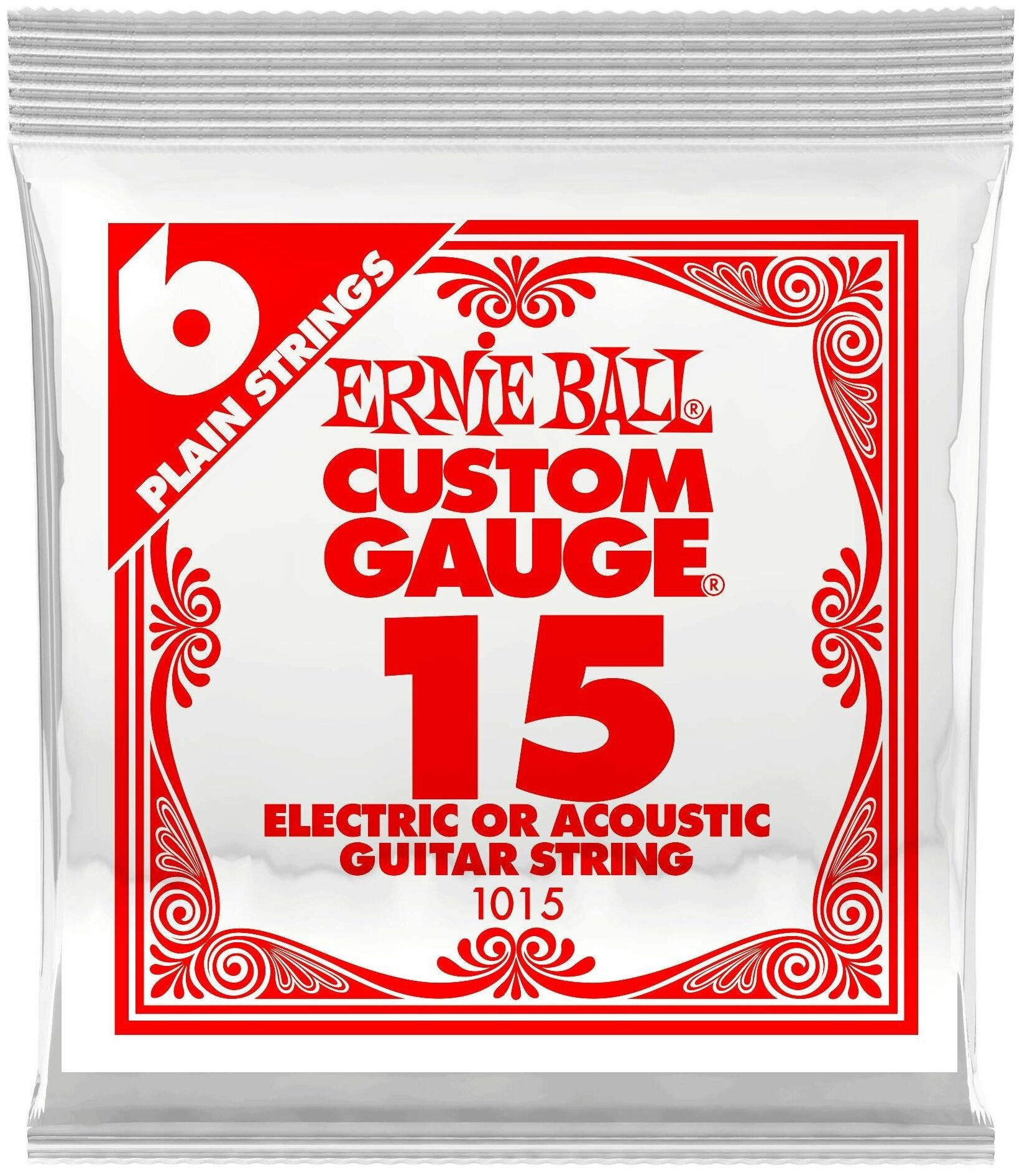 Струна для акустической и электрогитары Ernie Ball P01015 Custom gauge, сталь, калибр 15, Ernie Ball (Эрни Бол)