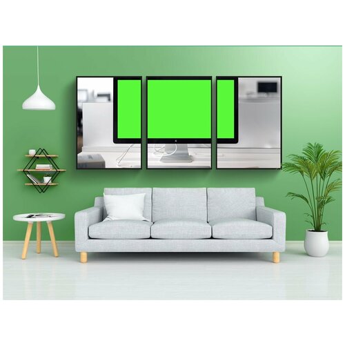 фото Набор модулных постеров для интерьера "онлайн обучение, зеленый, экран" 60x90 см. в тубусе, без рамки lotsprints