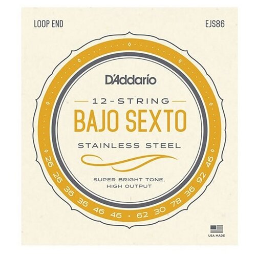 EJS86 Bajo Sexto Комплект струн для бахо сексто, сталь, 26-92, D'Addario