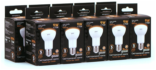 Упаковка светодиодных ламп 10 шт. gauss Reflector 106002109, E27, R63, 9 Вт, 3000 К