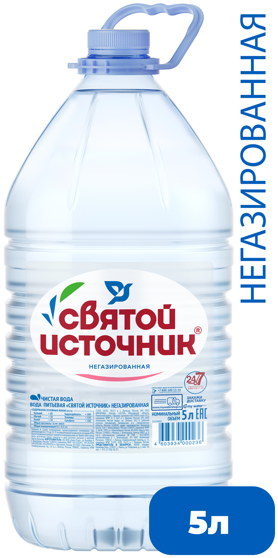 Вода природная питьевая Святой источник негазированная 5,0 л. ПЭТ (1 штука)