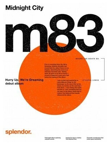 Плакат постер на бумаге M83-Midnight City-М83-Полуночный город. Размер 21 х 30 см