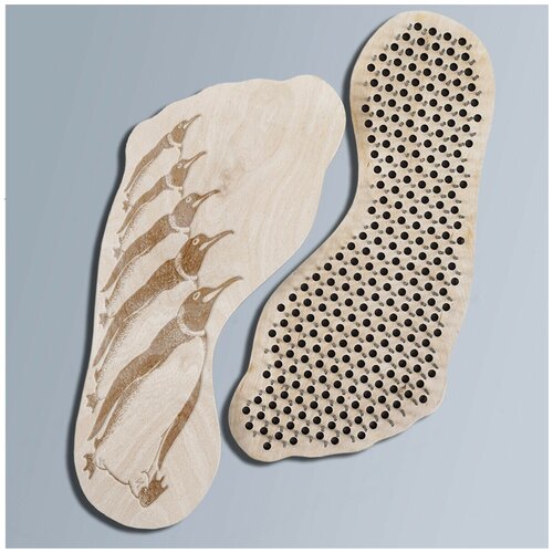 фото Доска для йоги садху с гвоздями в форме стопы пингвины - 3395 wood art