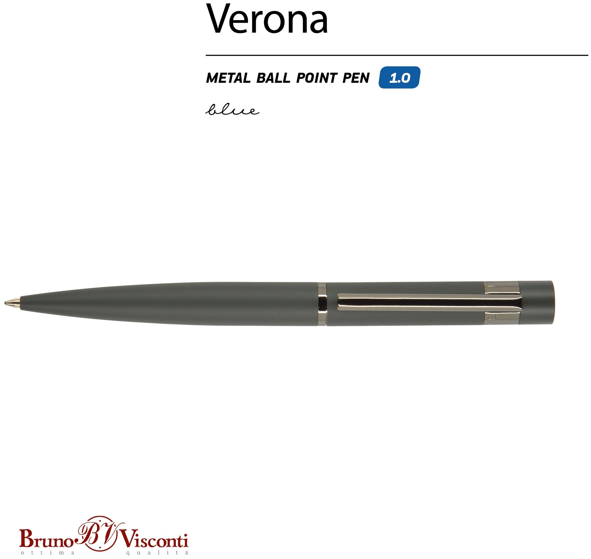 Ручка шариковая автоматическая Verona. СЕРЫЙ, 1.0мм, синяя (20-0219) - фото №2
