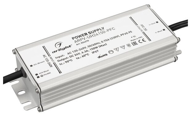 Блок питания ARPV-UH24150-PFC (24V 6.3A 150W) (Arlight IP67 Металл 7 лет)