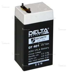 Аккумулятор DELTA DT-401 (4В, 1Ач / 4V, 1 Ah) для слаботочных систем, фонариков.
