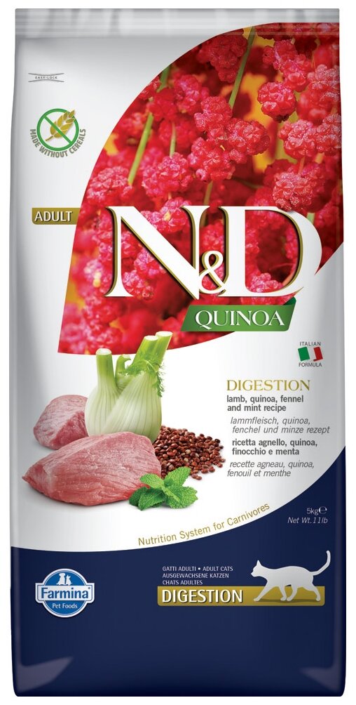 Фармина N&D QUINOA LINE для кошек QUINOA DIGESTION LAMB Adult, 5 кг