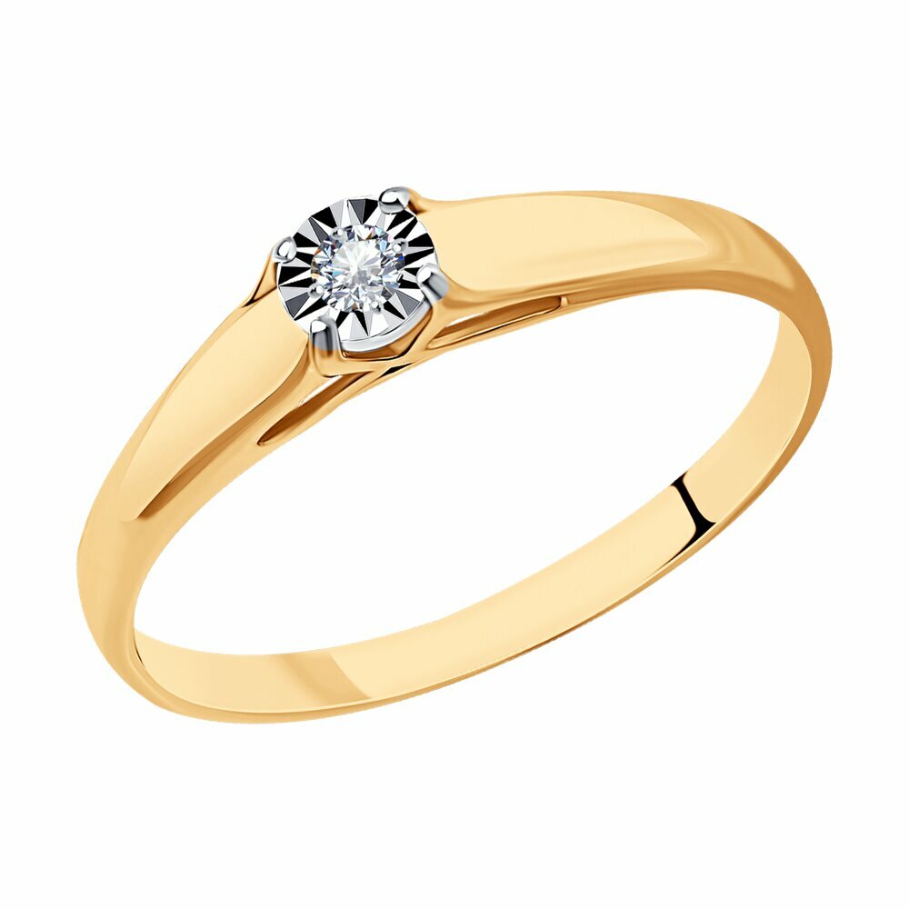 Кольцо помолвочное Яхонт, красное золото, 585 проба, бриллиант