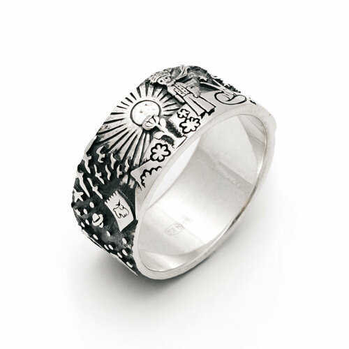 Кольцо широкое Яхонт, серебро, 925 проба, чернение, размер 19