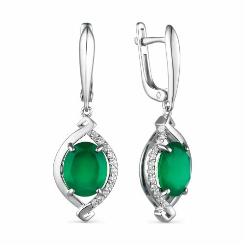 Серьги Яхонт, серебро, 925 проба, агат, фианит, , бесцветный, зеленый