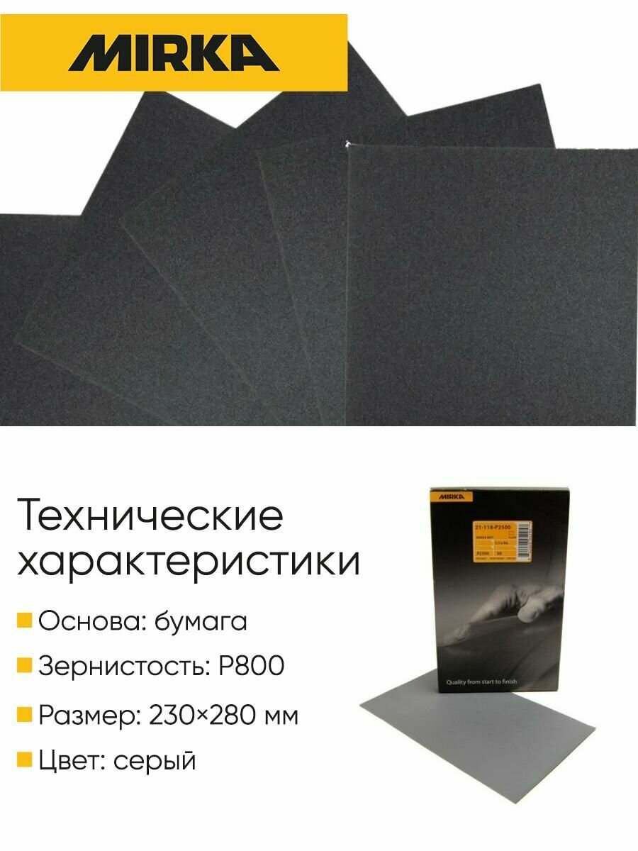 Комплект Наждачной бумаги MIRKA P800 230мм*280мм (10шт) — фото 3