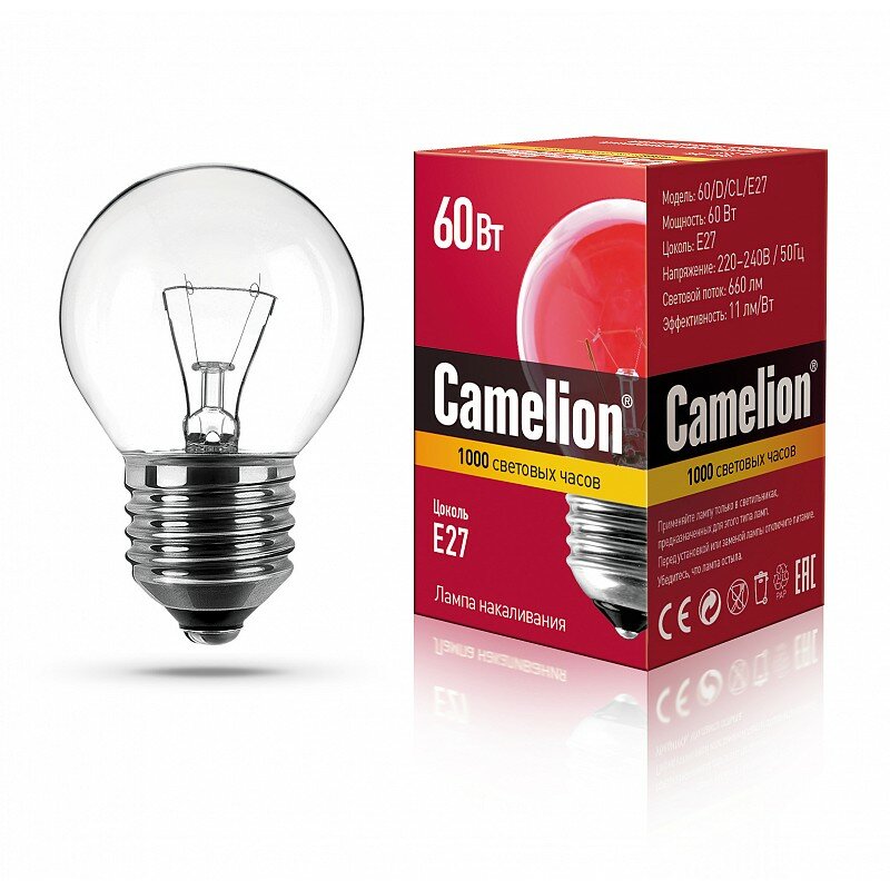Лампа накаливания Camelion E27 60Вт - фото №2