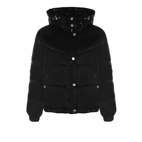 фото  куртка liu jo, демисезон/зима, средней длины, силуэт свободный, капюшон, карманы, размер l, черный