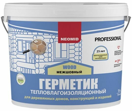 Неомид Теплый Дом герметик межшовный для дерева сосна (3кг) / NEOMID Wood Professional герметик тепловлагоизоляционный межшовный для дерева сосна (3кг