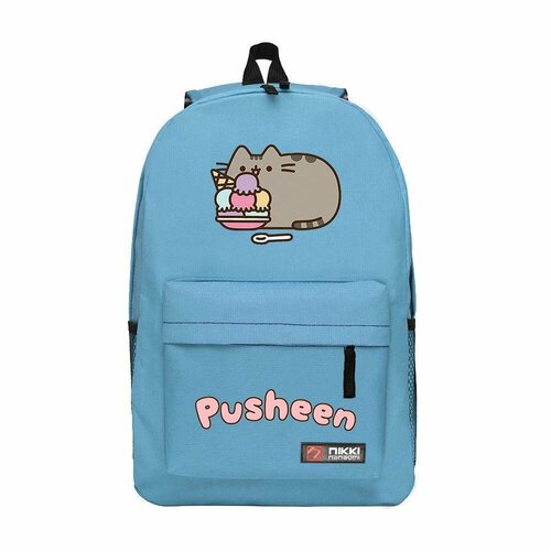 Рюкзак Кот Пушин с мороженым Голубой / Pusheen Cat / Школьный рюкзак с принтом для девочек