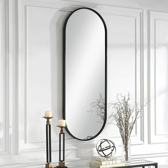 Овальное зеркало капсула в тонкой черной раме 150/30 см - фотография № 4