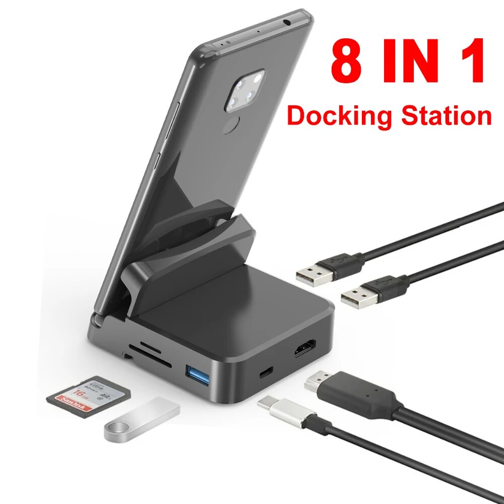 Док-станция kebidumei 8 в 1 USB Type-C на HDMI, 8 IN 1 — фото 1
