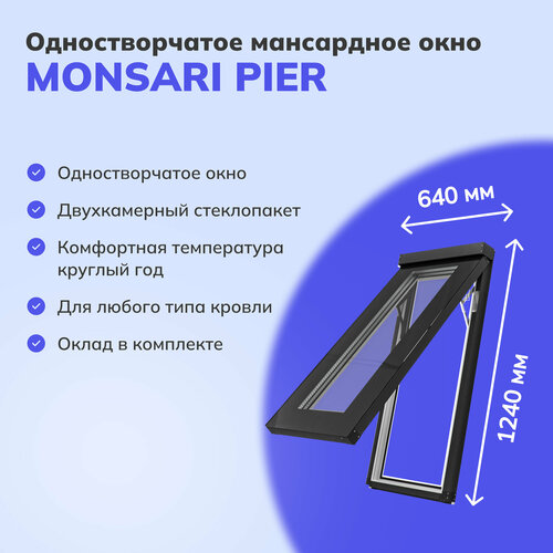 фото Мансардное окно-люк monsari pier из пвх профиля, с окладом для монтажа, открывающееся 640x1240 мм летний сад