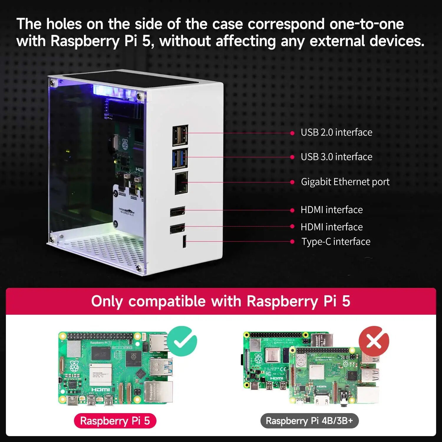 Защитный комплект корпуса Raspberry Pi 5 с охлаждающим вентилятором, цветной подсветкой RGB и дисплеем экрана 0,96, электронный корпус «сделай сам», поддержка SSD M.2, M.2 version — фото 1