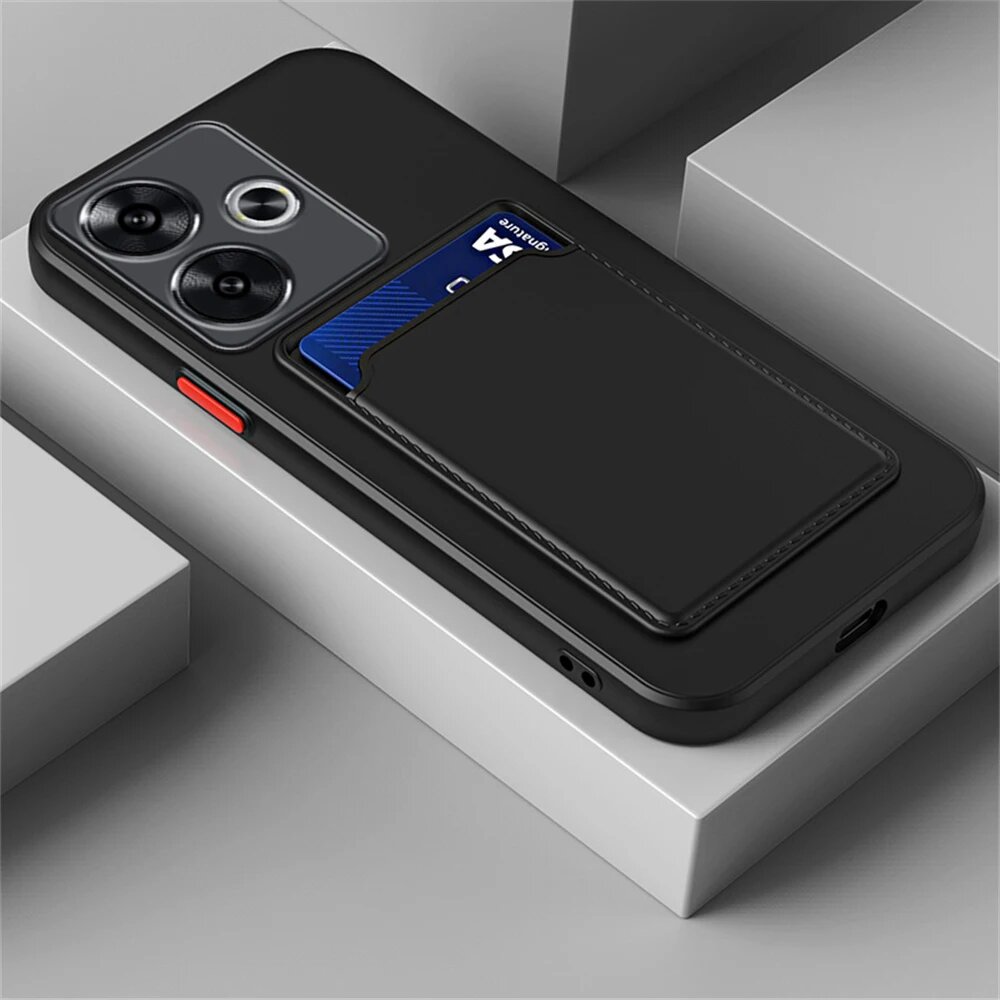 Для Xiaomi Poco F6 чехол-бумажник с слотом для карты для Poco F6 F6 Pro pocoF6 pocof6pro Держатель задней крышки Защита объектива ТПУ Мягкий корпус, black, For Poco F6, 1PCS