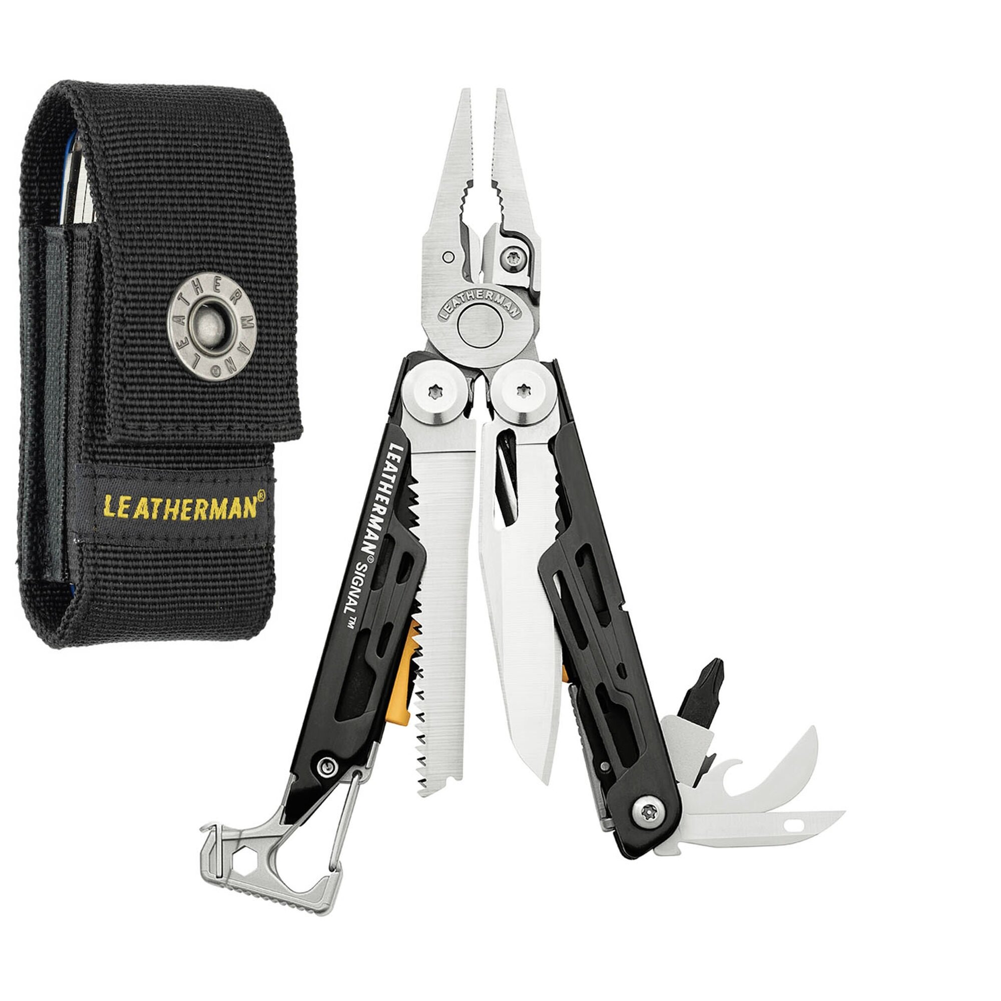 Мультитул LEATHERMAN Signal (832265) с чехлом на кнопке черный/желтый