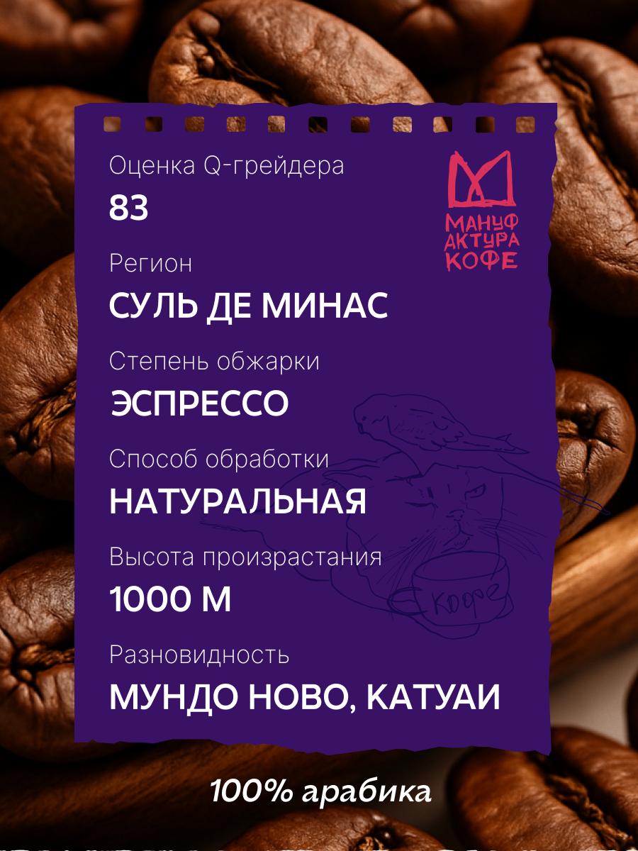 Кофе Мануфактура Кофе "Бразилия Сантос" 250гр, 100% Арабика, средняя обжарка — фото 1