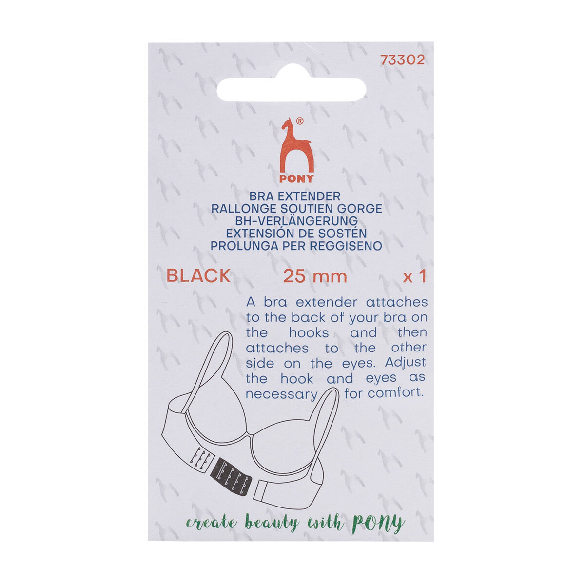 Расширитель для бюстгальтера с крючками 3x2 25 мм 1 штука черный Pony 73302