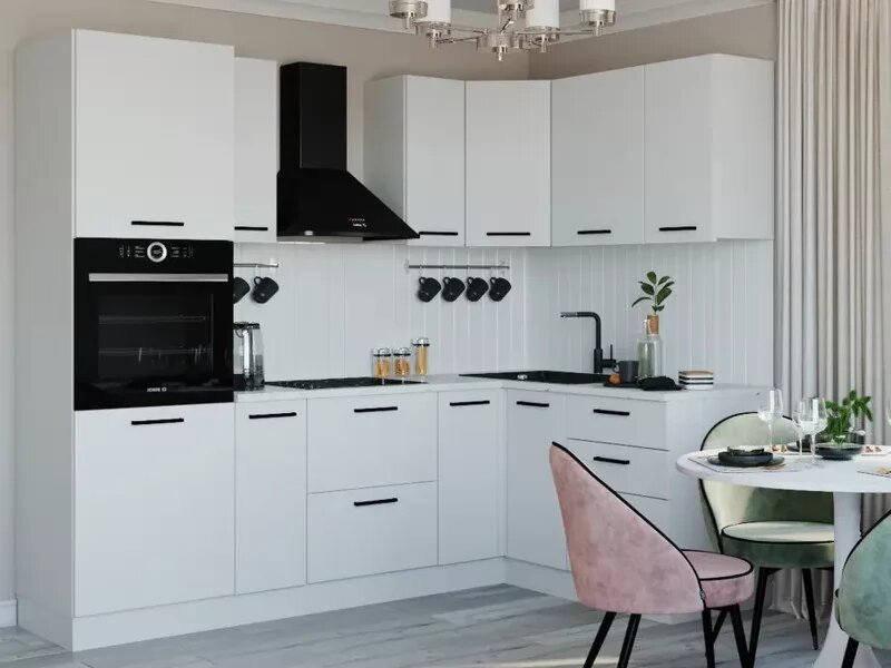 Кухонный гарнитур Sanvut угловой Белый Глянец-2400х1600 МДФ столешница 38 мм, каркас ЛДСП, фасад МДФ, Белый/Белый глянец