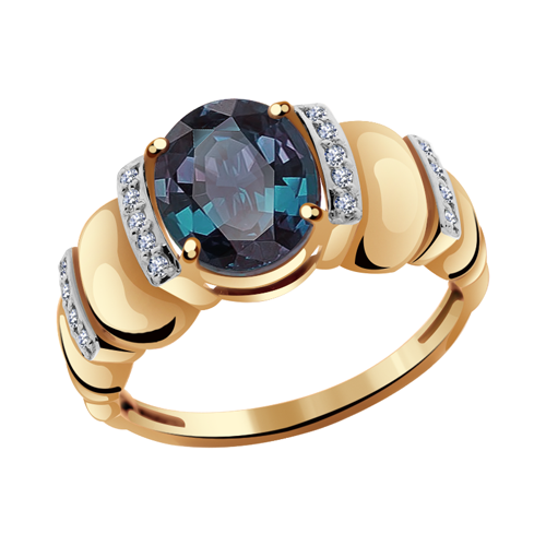 фото Кольцо diamant online, золото, 585 проба, бриллиант, александрит, размер 19.5